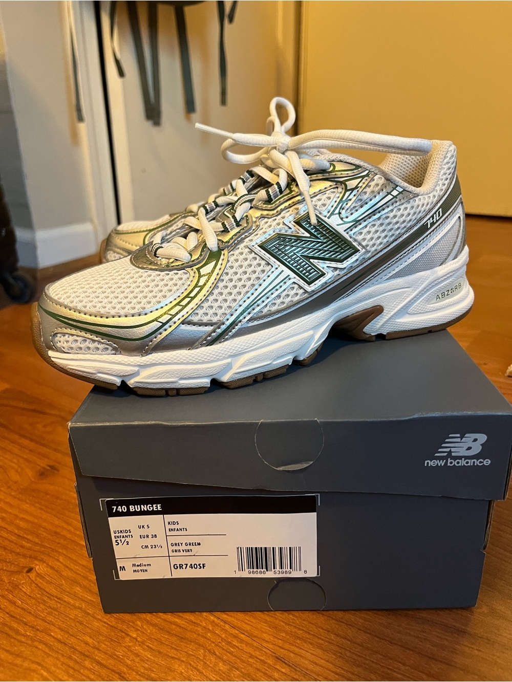 New Balance White and Green 740 Bungee Sneakers